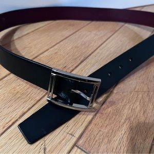 Mens Full Grain Italian Leather Belt 38 inch Black, Silver buckle